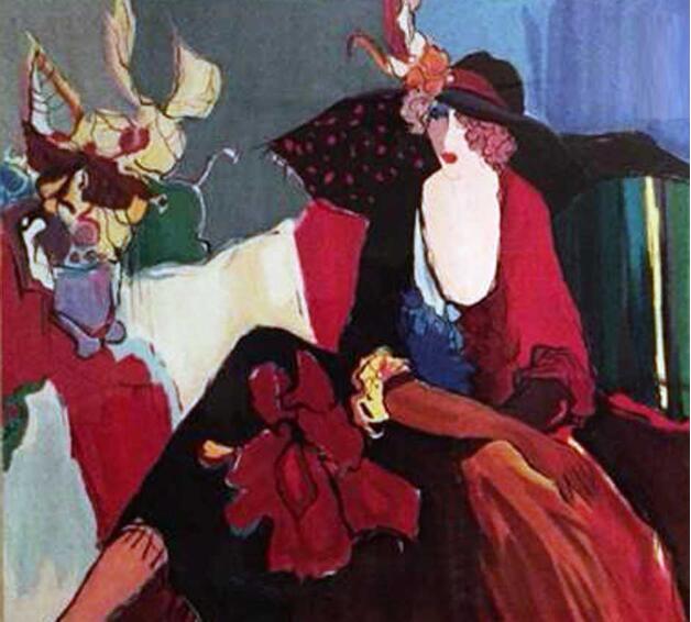 Itzchak Tarkay Portraiture Painting Lady in Red 1993 IT251